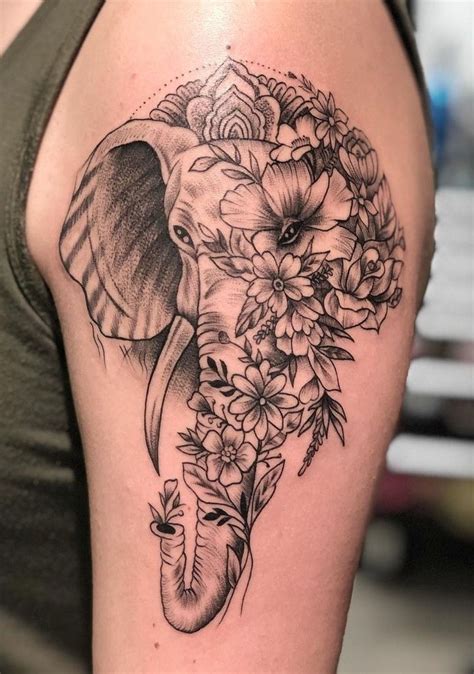 flower elephant tattoo